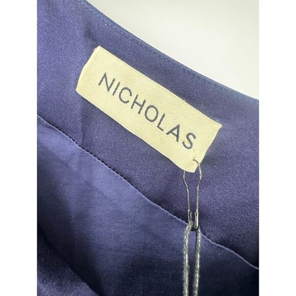 NIcholas Satin Senda Asymmetric Ruched Gown Midnight Blue Size 8 NWT - Picture 10 of 12